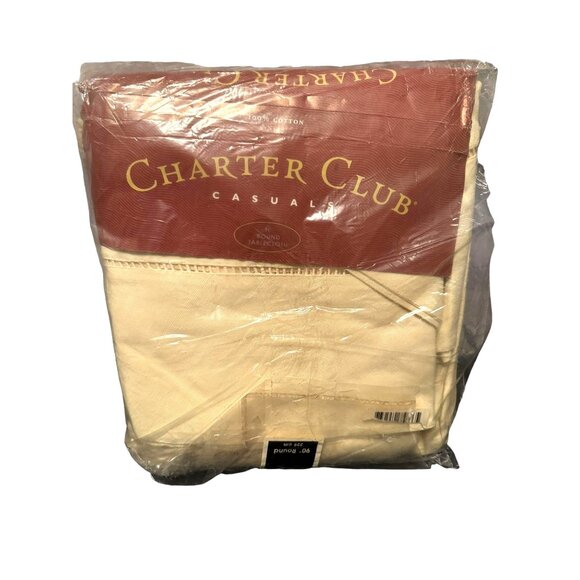 Charter Club Cotton  90" Round Cream Hemstitch Tablecloth - Picture 5 of 9